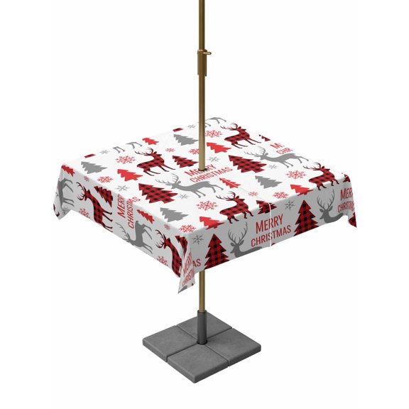 Outdoor Tablecloth with Umbrella Hole and Zipper, Christmas Square Table Cloth 60x60 Inch Waterproof Tablecloth, Xmas Plaid Elk Winter Red Black Tree Snowflakes Picnic Table Cover for Patio Camping