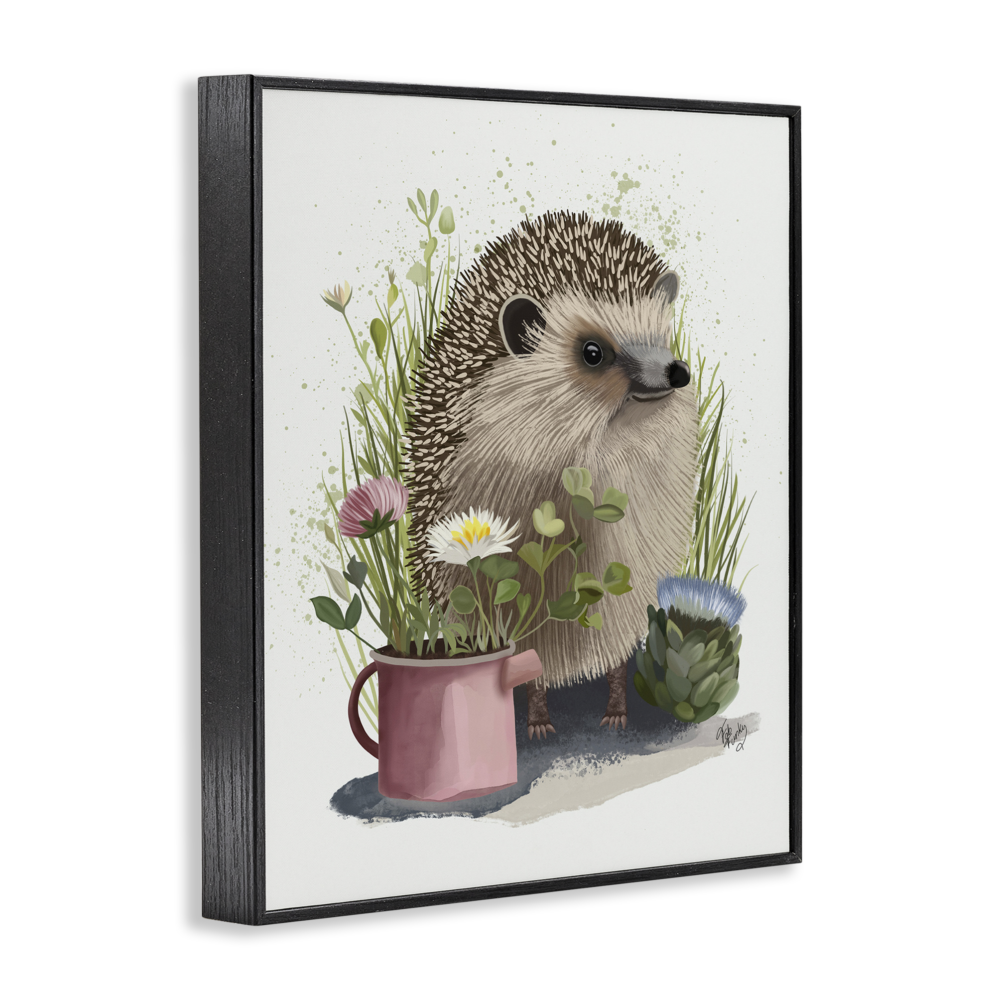 Stupell Industries Hedgehog with Garden Plants Animals & Insects Painting Black Framed Art Print Wall Art, 11 x 14