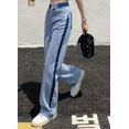 thumbnail image 1 of Pantalones vaqueros retro para mujer, de cintura alta, con rayas laterales, combinables, con estilo, color degradado, estilo japonés, para uso diario., 1 of 6