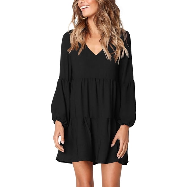 Vestido túnica de verano para mujer, escote en V, vestidos casuales fluidos y holgados