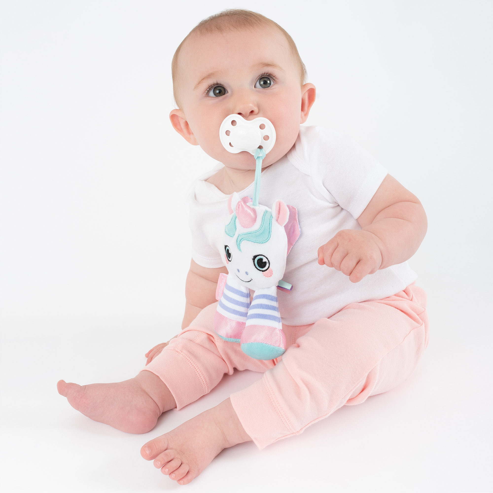 BooginHead Universal Pacifier Holder Stuffed Animal, Infant Toddler Boys and Girls, Unicorn