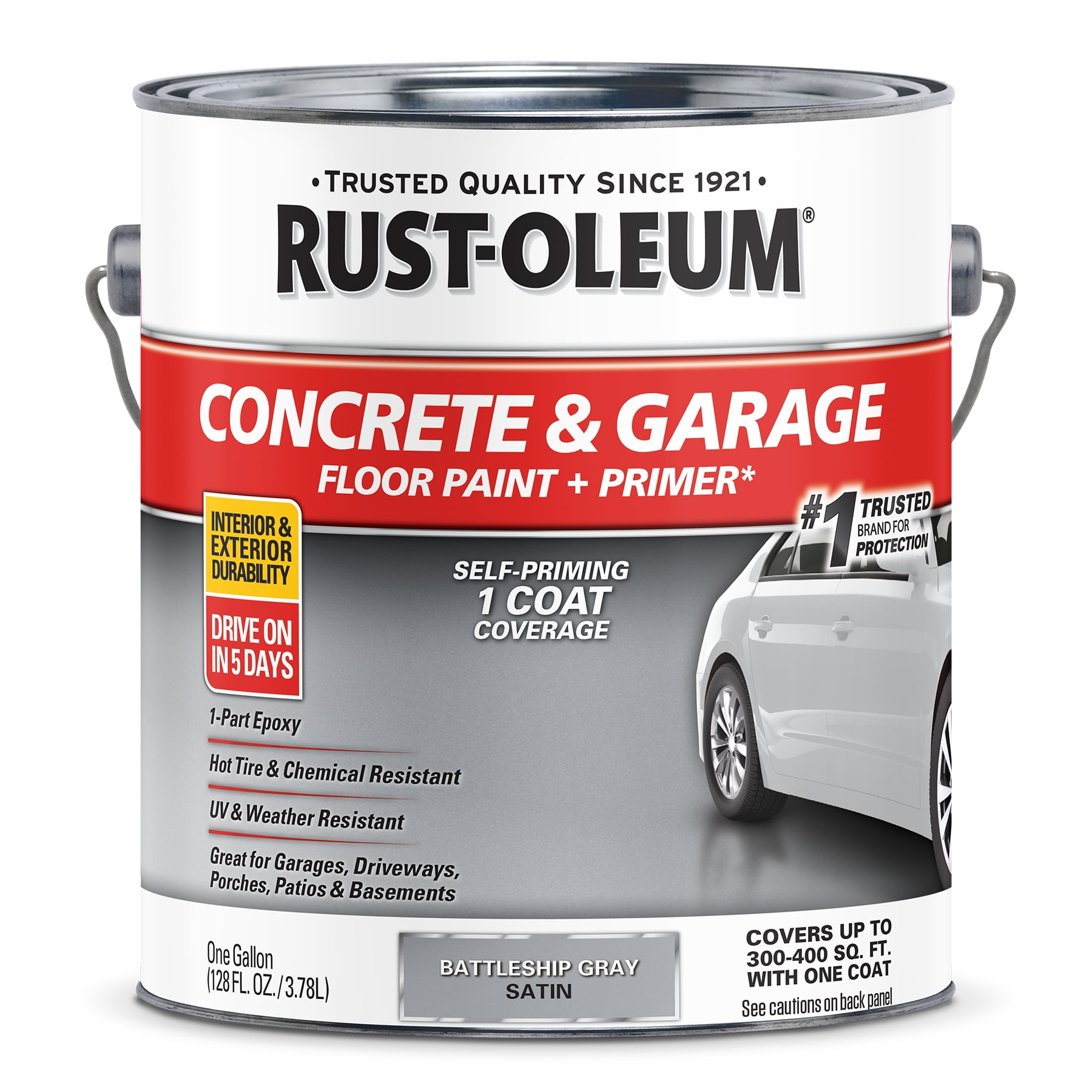 Battleship Gray, Rust-Oleum Satin Concrete and Garage Floor Paint and Primer- Gallon, 1 Pack