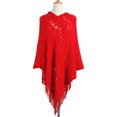 thumbnail image 4 of Women Autumn Hollow Out Crochet Batwing Sweater Cape Pullover Knitted Shawl Scarf Solid Color Fringe Tassels Hem Asymmetric Poncho Wrap, 4 of 19