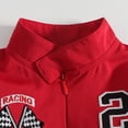 thumbnail image 5 of Xyant Baby Boy Girl Race Car Outfit Number Checkered Mandarin Collar Long Sleeve Zipper Romper One Piece Jumpsuit Fall Winter Clothes (Red,9-12 Months), 5 of 6