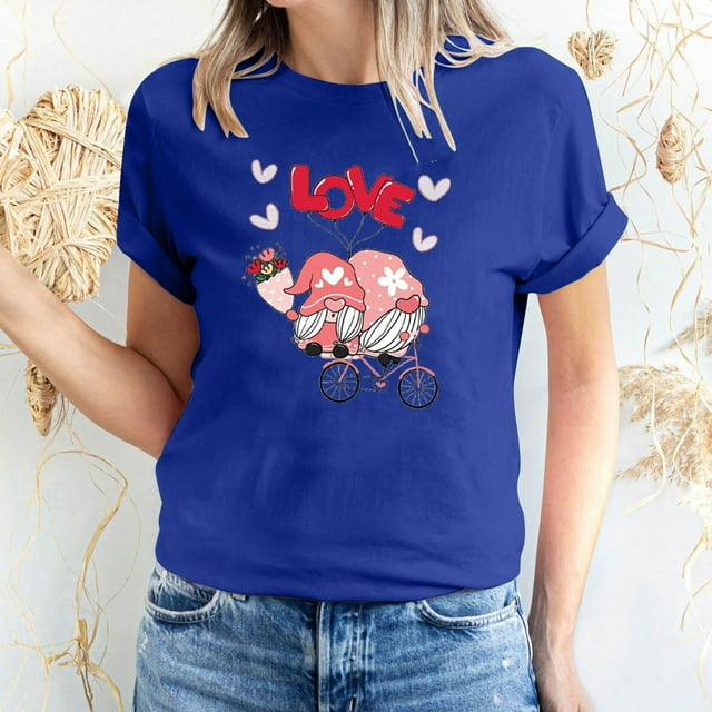 Meichang Hauts de Vacances pour Femmes T-Shirt de la Saint-Valentin Mignon Cœur Graphique T-Shirts Mignons Hauts de Vacances T-Shirts Manches Courtes Col Rond Mode 2025