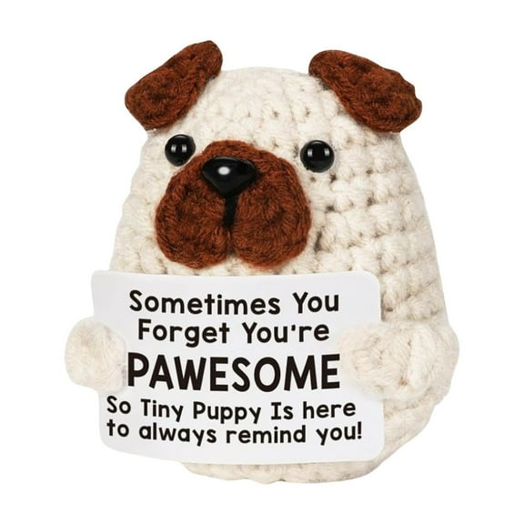 Adorable Crochet Pug Dog Plush Toy with Motivational Sign Perfect Gift for Dog Lovers and Home Decor