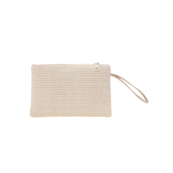 Moontgen Retro Women Bohemian Woven Clutch Wristlet Bag Beach Summer Handbag (White)