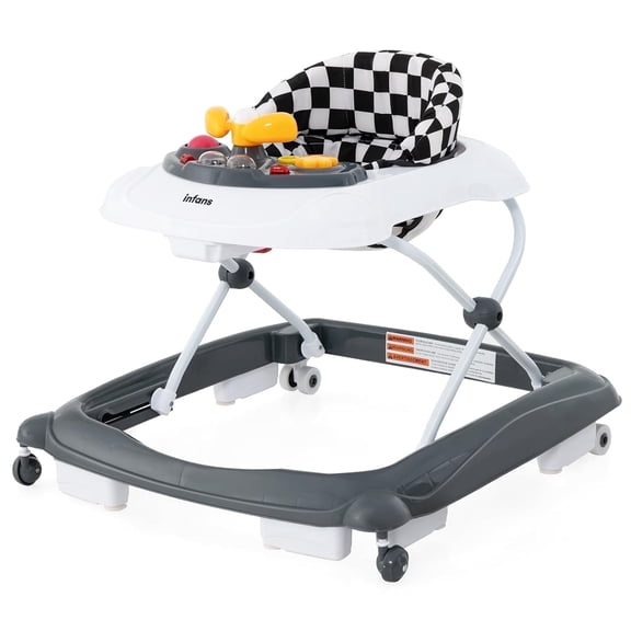 INFANS Foldable Baby Walker, 3 in 1 Toddler Walker Leaning-Seated Walk-Behind with Removable Music Tray, Adjustable Height, Washable Seat Cushion for Boys and Girls