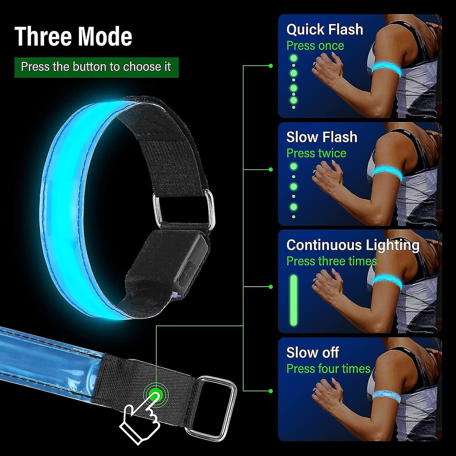 Lot De 2 Brassards Lumineux LED Rechargeables Par USB, Sangle Clignotante Réglable, Bracelets De Sécurité Lumineux LED | Leroy Merlin