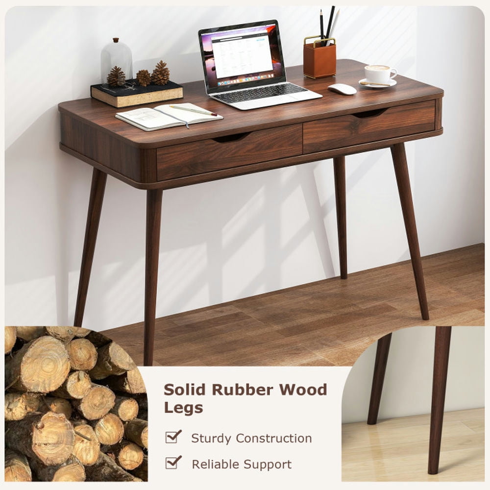 Demi Bonn 43.5" Computer Desk with 2 Drawers for Small Spaces, Home Office Desk Study Writing Table, Brown