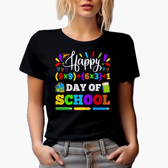 Happy 100th Day of School, Math Equation, Black T-Shirt, Small