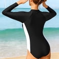 thumbnail image 5 of Girls Long Sleeve Rashguard One Piece Swimsuit UPF 50+ Front Zip Colorblock Black Tween Swimwear,Size 10-11 T, 5 of 9