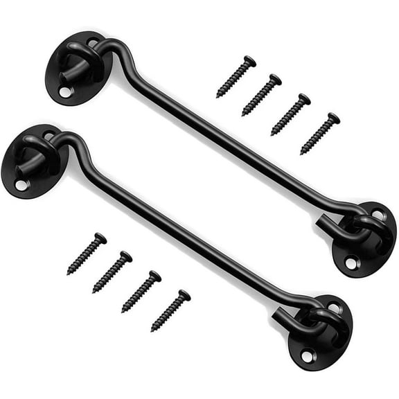 2 Pack 8" Stainless Steel Barn Door Hook and Eye Latch Lock for Cabin Garage Shed Gate Catch Silent Holder(8 Inch,Black) Black 8 Inch-Black