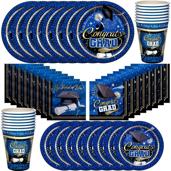 Blue Graduation Party Tableware Classic Set for 24 Guests