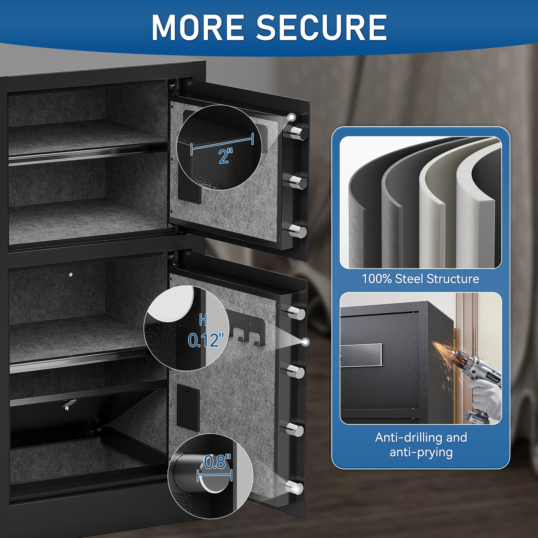 8.5 Cubic Feet Heavy Duty Dual Door Safe Box, Digital Drop Safe, Fireproof safe for Home, Office, Hotel