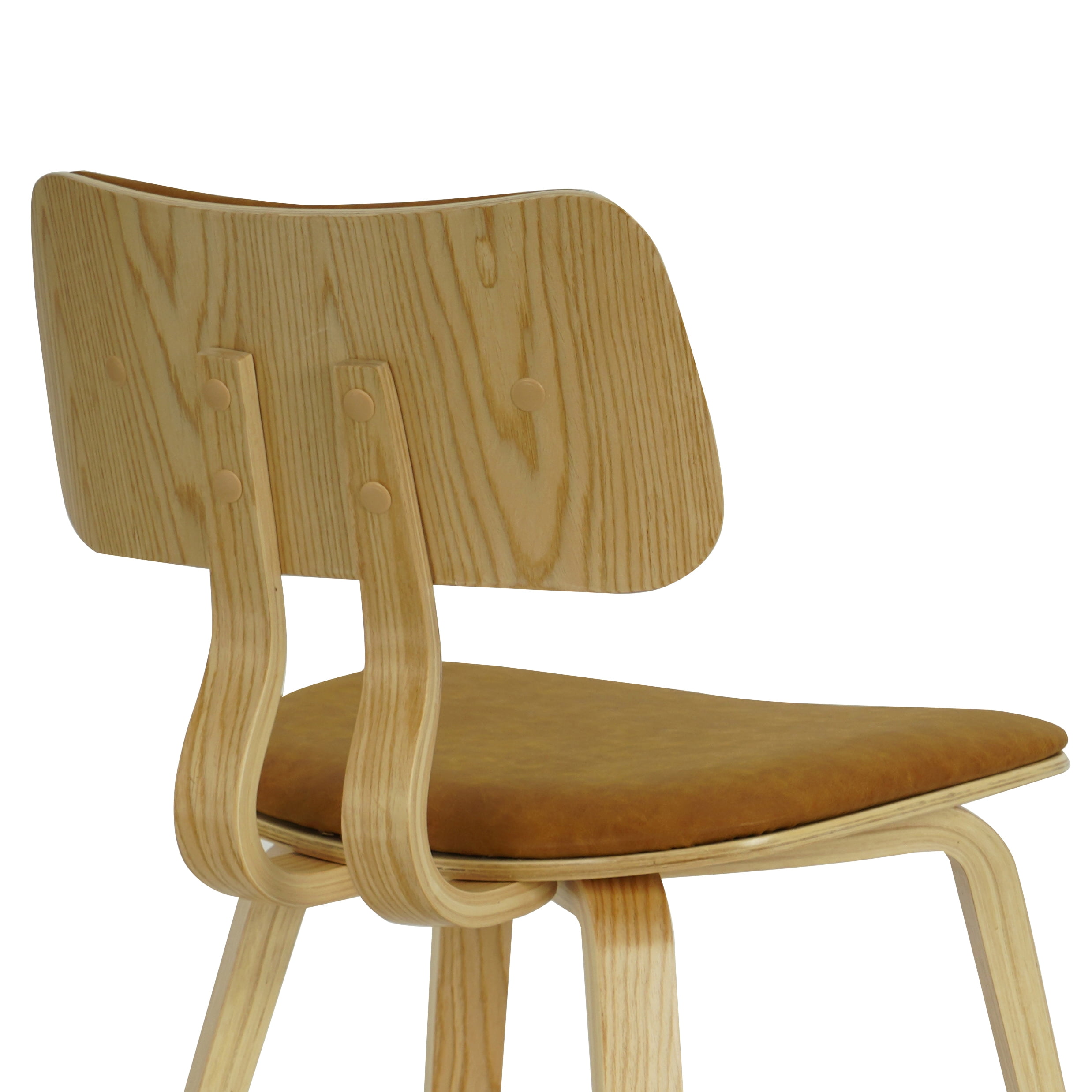 Jaguar Camel Curved Back Wood Dining Chair with Faux Leather Seat