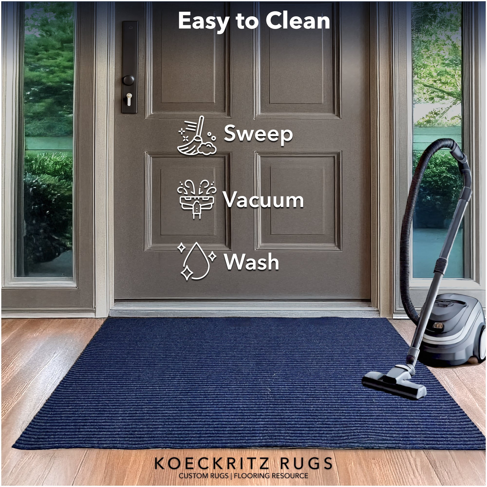 Koeckritz Rugs Heavy Duty Non-Slip Blue Area Rug, 2' x 3', Durable, Easy to Clean