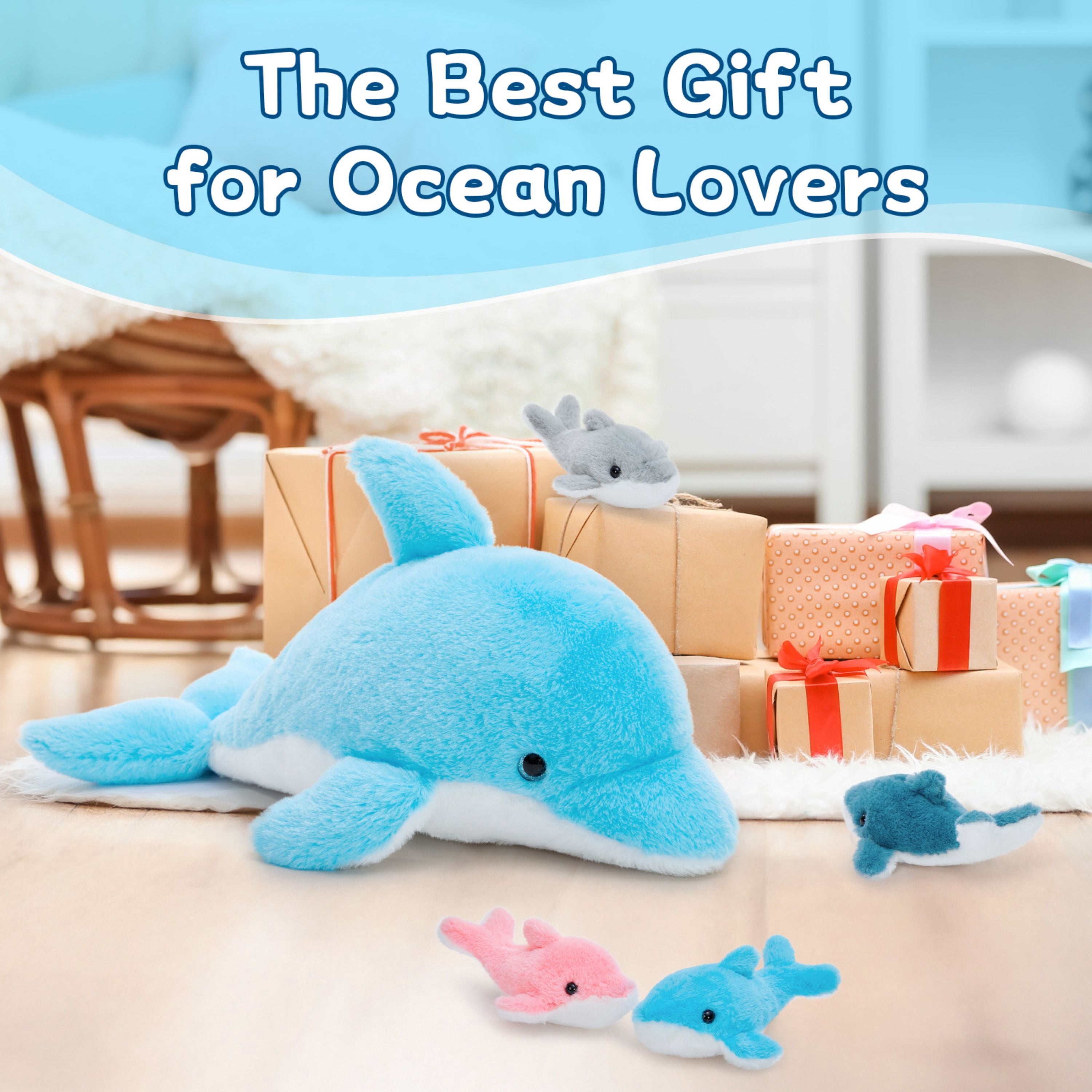 Tezituor 5Pcs Dolphin Stuffed Animal with 4 Babies 20.5'' Stuffed Dolphin Realistic Ocean Plush Toy
