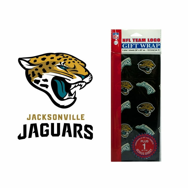 Jacksonville Jaguars Team Logo Wrapping Paper-Black Flat Gift Wrap 3 Sheets