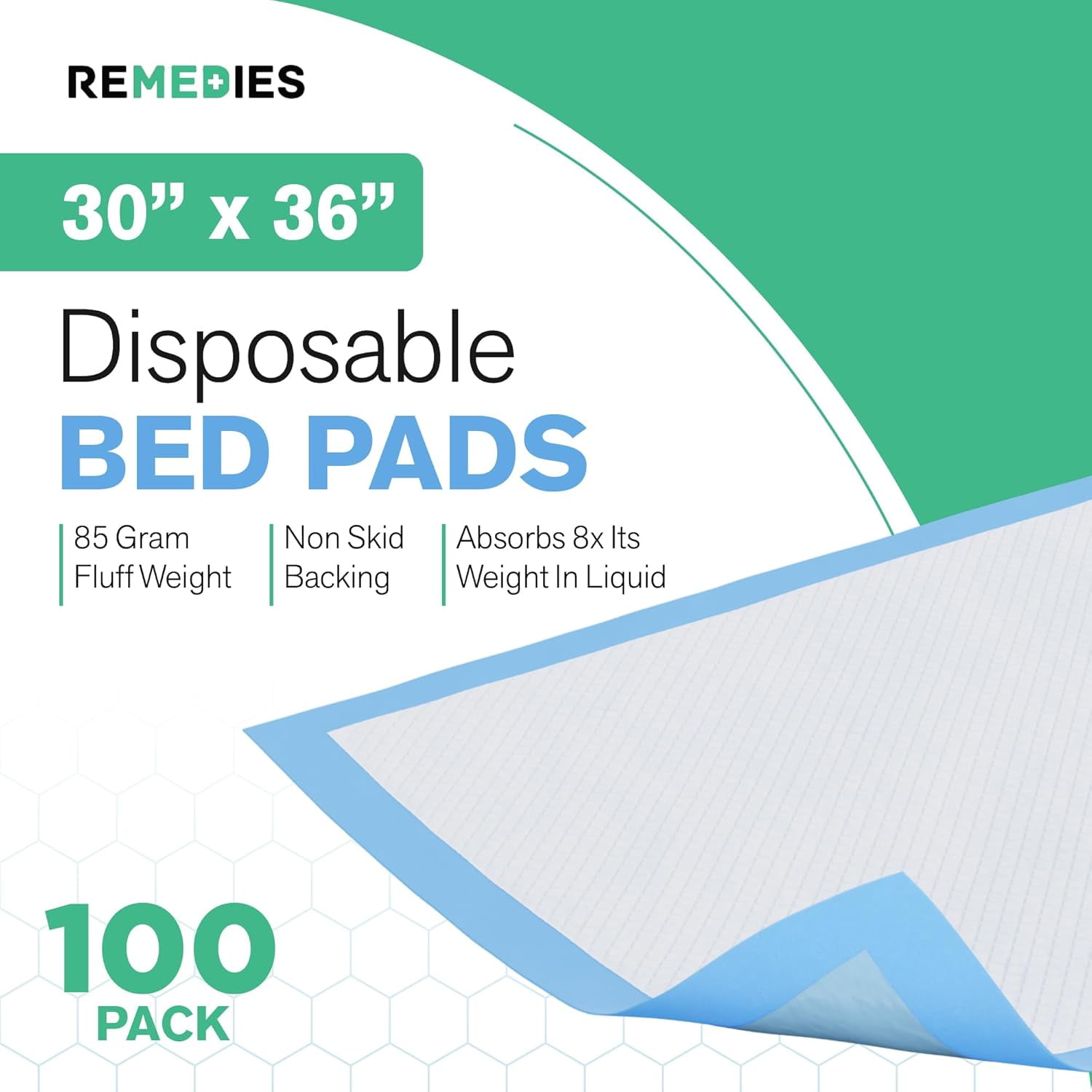 REMEDIES 30 x 36” Large Disposable Bed Pads for Adults Incontinence Pads Puppy Pads, 100 Pack