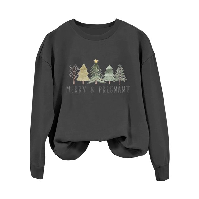Wyzesi Sweat-Shirt Graphique Col Rond Femmes Noël Arbre Imprimé Sweat-Shirt 2024 Tendance Manches Longues Col Rond Pull Décontracté Ample Doux