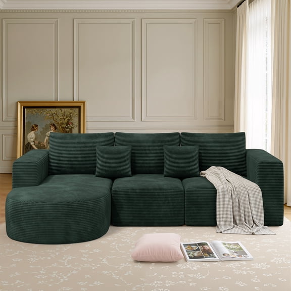 Daluvenix 104”Modular Sectional Sofa, Cloud Sectional Couch with Deep Seat, Modern L-Shape Sofa with Chaise, Upholstered Couches for Living Room, Green