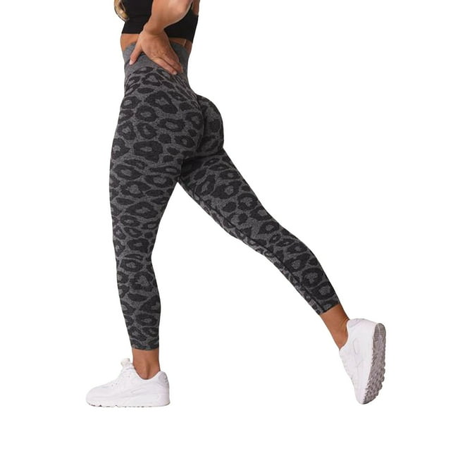 Snowflake Leopard Print Cropped Yoga Pants Jacquard Seamless Animal Design Workout Leggings