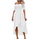 thumbnail image 2 of mfyjkho Vestidos para mujer, Vestido informal de verano con hombros descubiertos, manga corta, irregular, color liso y pliegues para mujer Vestidos de playa para mujer m, 2 of 7