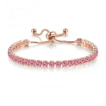 Paris Jewelry 18k Rose Gold 6 Ct Created Pink Sapphire Round Adjustable Tennis Bracelet For Women plated