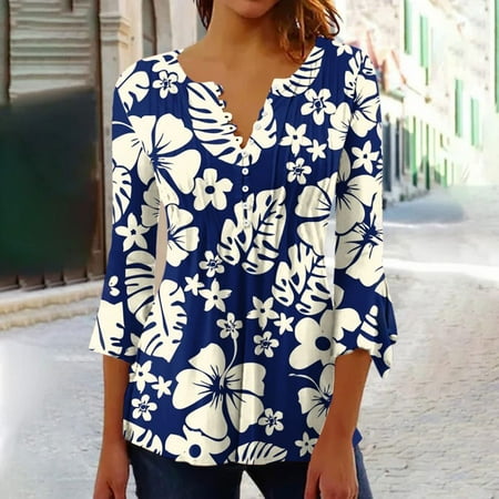 

Lenago Womens Summer Tops 2023 Plus Size Printed Casual Loose 3/4 Sleeve Basic Ruched Corset Tunic Tops Pleated Flowy T-shirts Blouses on Clearance