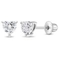 thumbnail image 1 of CZ Heart Solitaire Simulated Diamond Earrings Screw Back - Sterling Silver, 1 of 7