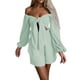 thumbnail image 2 of Sunloudy Traje casual para mujer, blusas cortas de manga larga con hombros descubiertos de color sólido + pantalones cortos sueltos con volantes Sunloudy  moda, 2 of 10