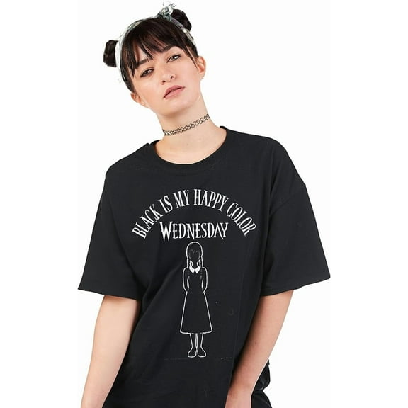 Officially Licensed Wednesday Black Short Sleeve Tshirts, Black is My Happy Color, Teenagers to Adult, Unisex