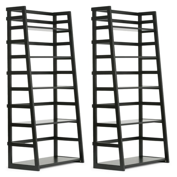 Simpli Home Acadian 30W 5 Shelf Ladder Bookcase (Set of 2) in Black