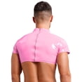 thumbnail image 2 of iEFiEL Mens Faux Leather Cutout Half Tank Top Muscle Tops Short Sleeve Zipper Buckle Shirt Clubwear Pink 4XL, 2 of 5