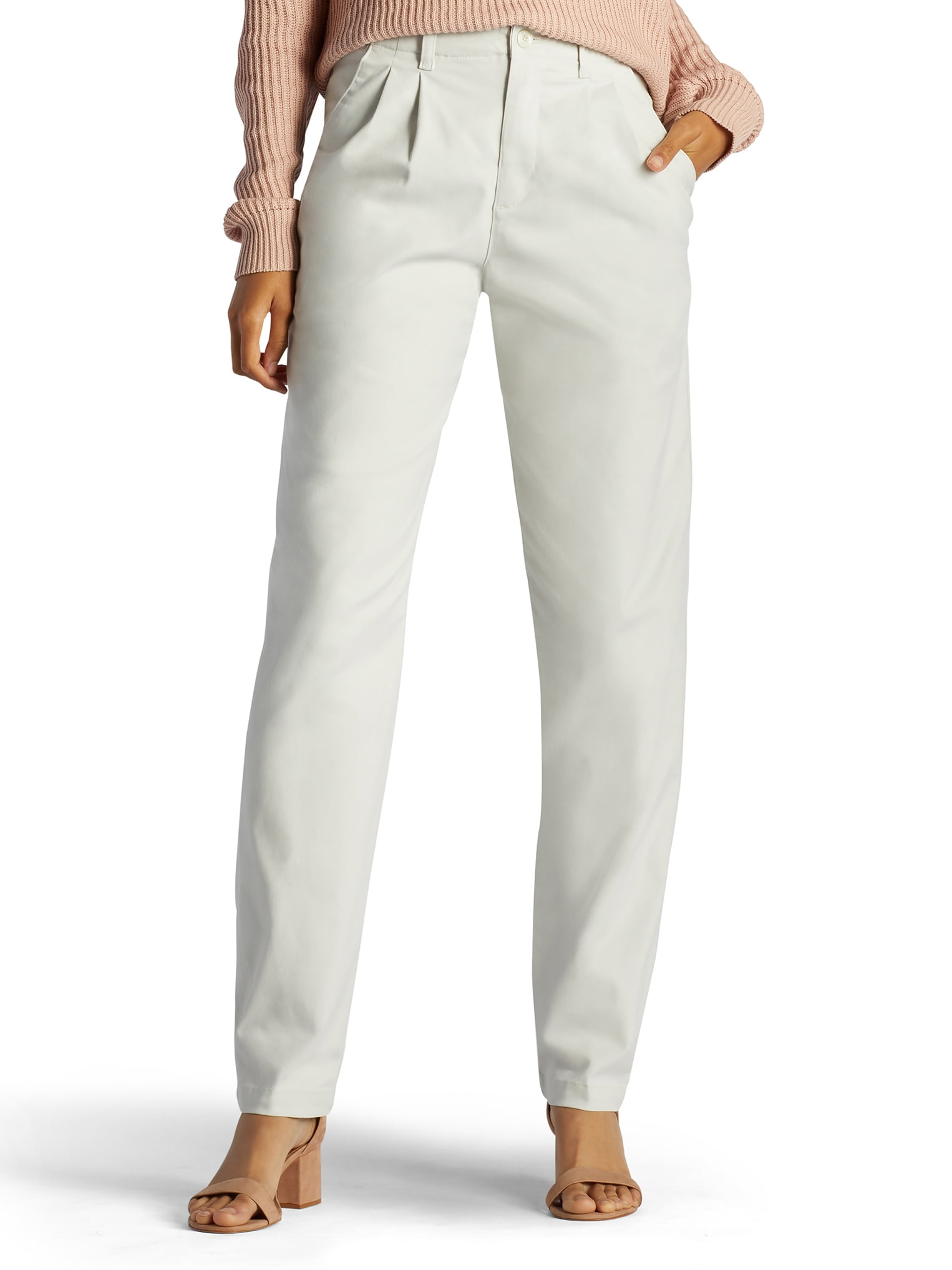 Lee Women's Petite Side Elastic Pleated Stretch Khaki Pants - String,  String, 14 Petite - Walmart.com
