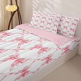 thumbnail image 3 of Manfei Watercolor Bow Zipper Twin Comforter Sets with Fitted Sheet and 2 Pillowcases For Girls,Pink Ribbon Bowknot Zipper Bedding Set For Kids,Pink Reversible,4-Piece, 3 of 7