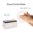 thumbnail image 2 of Lancoon Wooden LED Alarm Clock with Wireless Charging Temperature and Humidity Display Calendar Adjustable Brightness Sound Control for Bedroom Home Office (White), 2 of 4