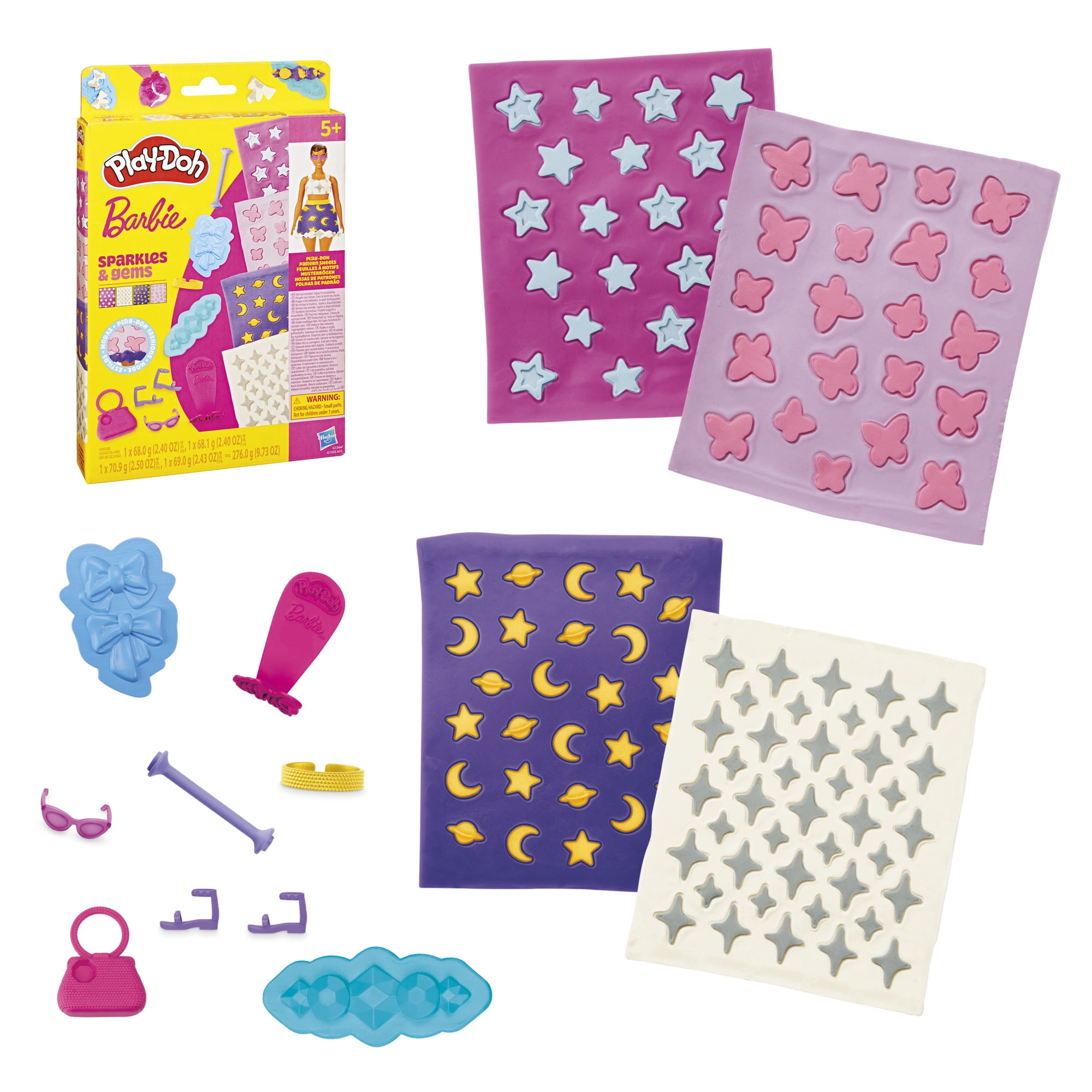Play-Doh Barbie Designer Fashion Show Playset & Sparkles and Gems Patterns Pack, Toys for Girls & Boys 5+