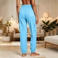 thumbnail image 4 of Iugvhana Womens Casual Jogger Pants Textured Loose Fit Elastic Waist Drawstring Multi Pocket Outdoor Sports Hiking Travel Cargo Pants Light Blue S, 4 of 8
