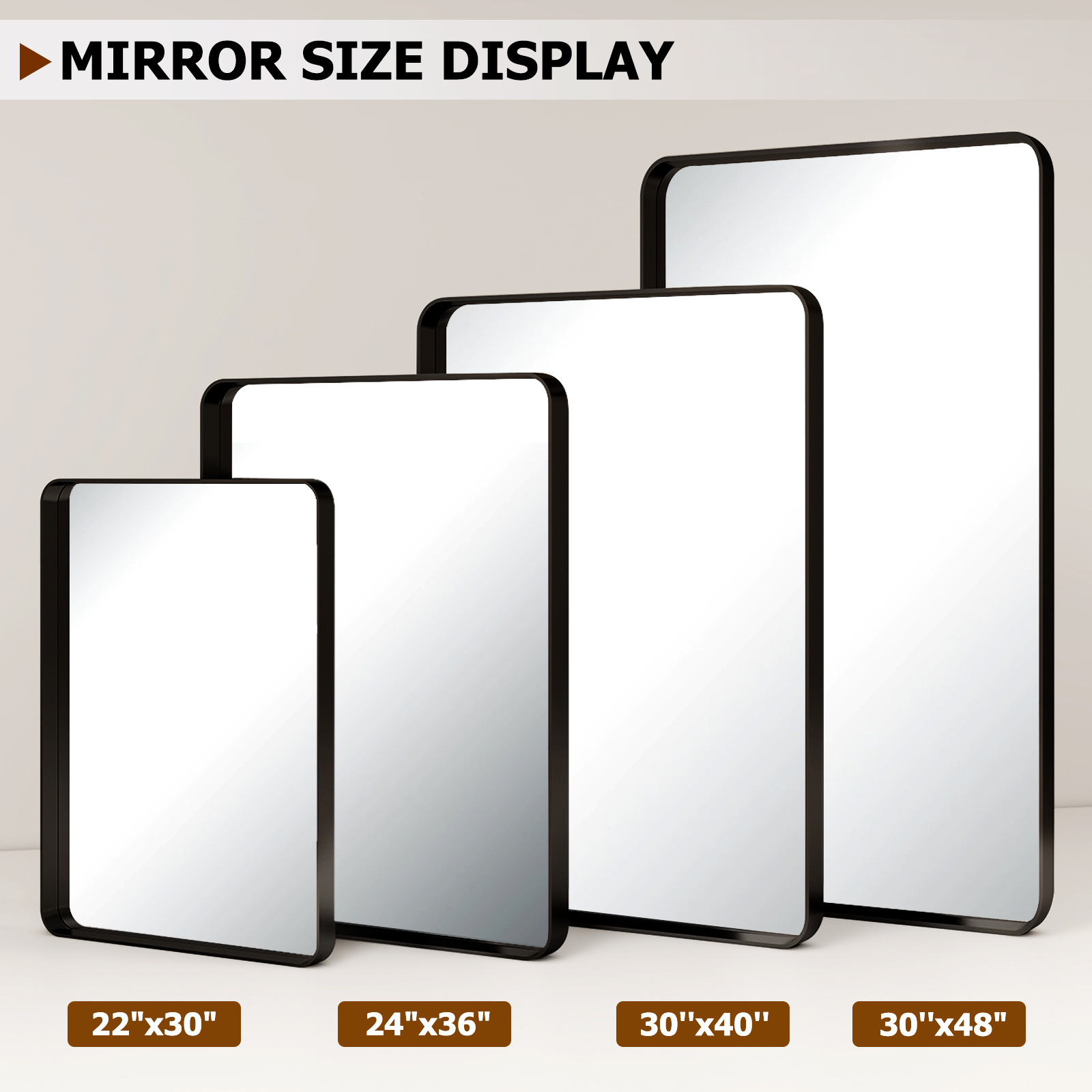 BEAUTYPEAK 30x48 Modern Round Corner Bathroom Vanity Mirror photo 4