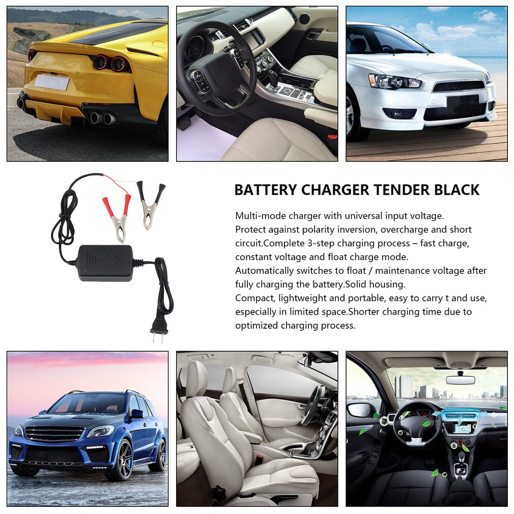Auto Car Charger Motorcycle ATV DC12V/1A 15W Smart Fast Battery ChargerblackBlack US Plug