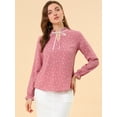 thumbnail image 3 of Blusa Allegra K con cuello con volantes y lazo para mujer manga larga campana vintage Corazones rosados S, 3 of 6