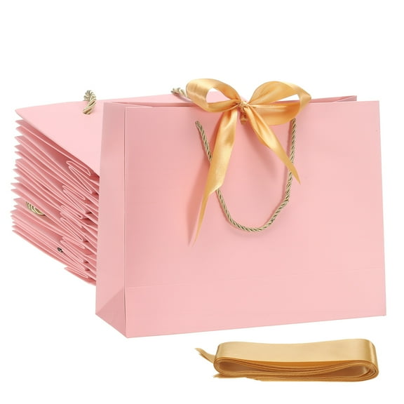 Uxcell Gift Bags with Bow Ribbon Medium Gift Wrap Bags with Handles for Wedding Birthday Bridesmaid Party Shopping Pink Medium
