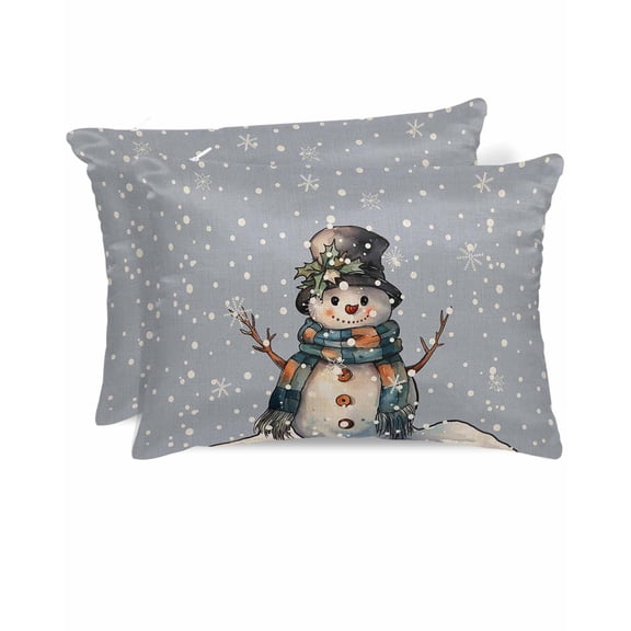 Hokiten Pillow Cases Queen Size Set of 2, Couch Pillow Covers, Christmas Satin Pillowcases with Zipper for Hair/Skin, Pillow Protector Cover, Blue Snowman Winter Snowflake Rustic 20x30 Inches
