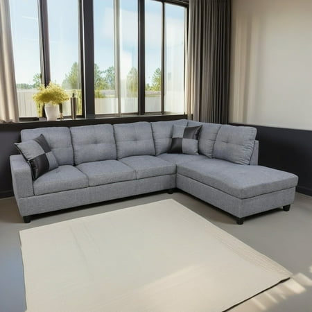 Hommoo Linen Sectional Sofa 4 Seat Living Room Furniture Sets Modern L-Shaped Couches and Sofas Set for Home Grey(No Ottomans)