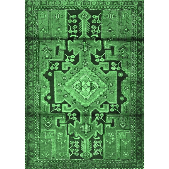 Ahgly Company Indoor Rectangle Persian Emerald Green Traditional Area Rugs, 5' x 7'