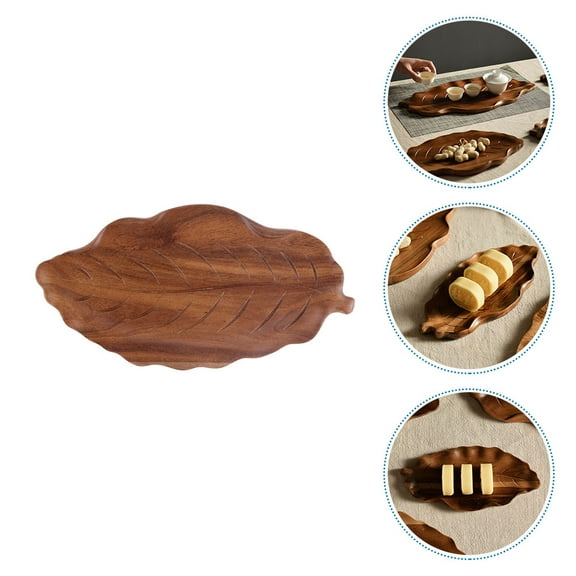 Healifty leaf shaped serving tray Wood Serving Tray Coffee 1Pack
