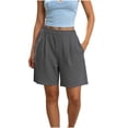 thumbnail image 3 of Women's Soft Fabric Elastic Waist Casual Shorts with Pockets, Solid Color Pleated Loose Fit, Shorts for Women Summer, Lounge Athletic | VerBelle,Gray 2XL, 3 of 9