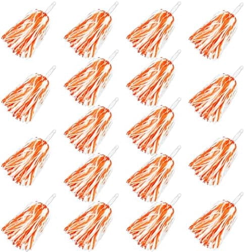 18PCS Cheerleading Pom Poms Plastic Cheerleader Pom Poms for Sports Squads Dancing Party Football Basketball Spirit Sports Stage Performance Celebration (Orange and White)